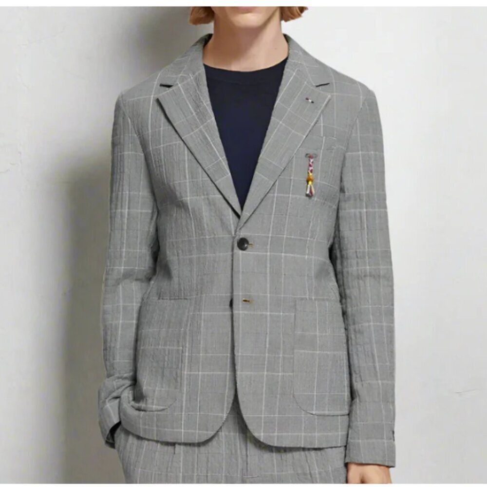 Scotch & Soda Check Seersucker Blazer Men’s XL Gray Lightweight Single-Breasted